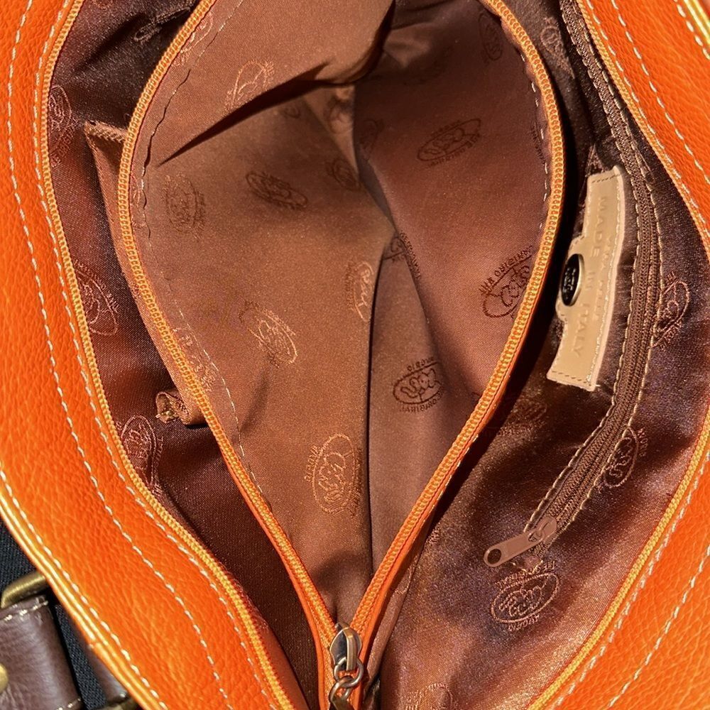 VERA PELLE Purse Brown & Orange Leather Grommet  Shoulder Bag - Picture 9 of 9